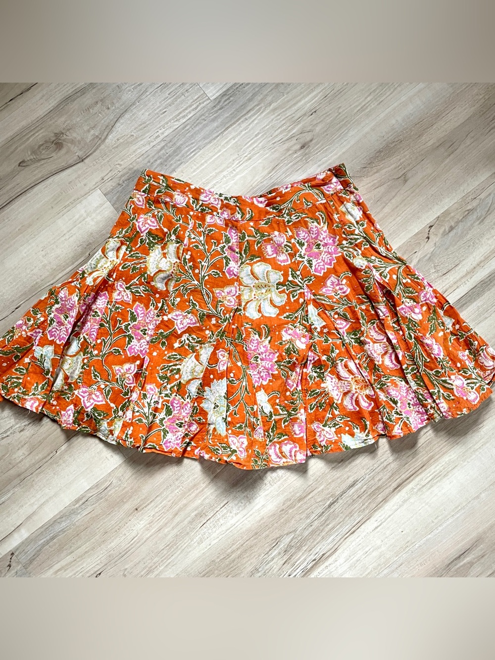 Free People Tropical Floral Orange Tiered Mini Skirt, size 4